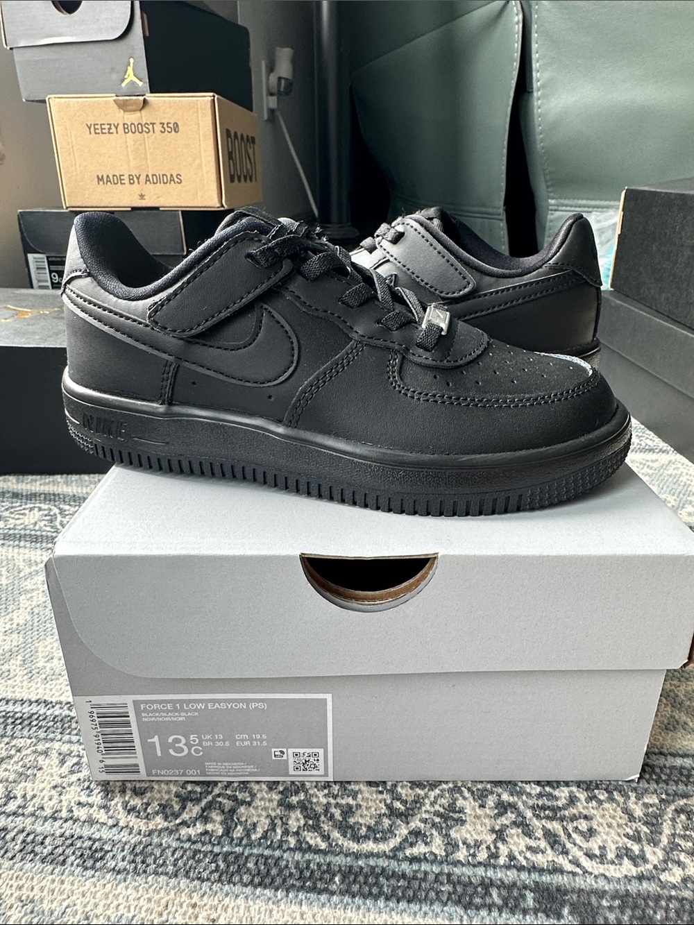 Nike Force 1 Low EasyOn (PS) Black Kids Leather Low-Top Sneakers